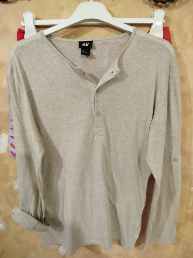 Maglia H&M manica lunga con bottoni beige L Uomo