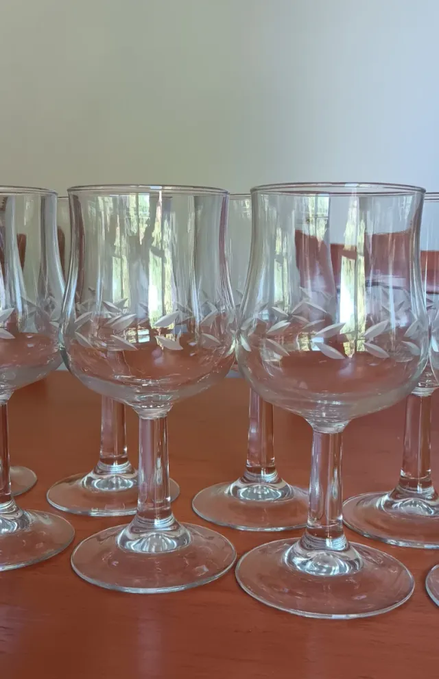 17 copas cristal diseño hojas grabadas