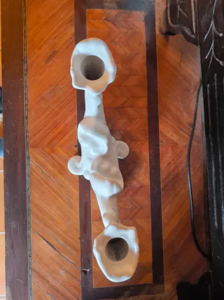Antiguo Candelabro Cerámica Portuguesa Blanco