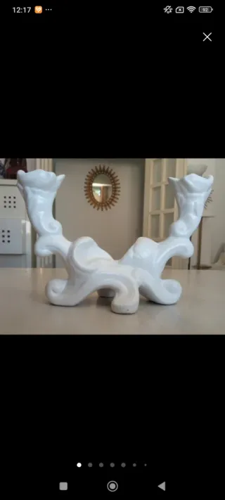 Antiguo Candelabro Cerámica Portuguesa Blanco