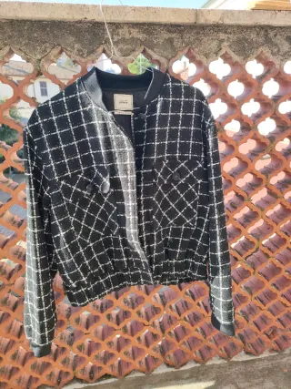 Giacca PIECES donna fantasia scozzese nera M