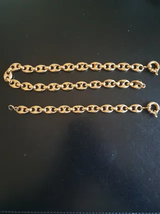 Conjunto de cadena y pulsera eslabones café