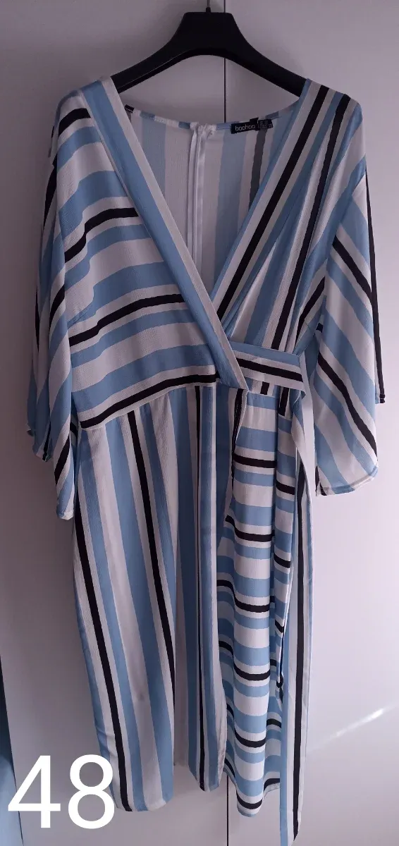 Vestido Boohoo Rayas Azul Blanco Negro Talla 48