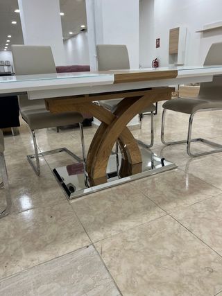 Mesa Comedor Extensible Blanca y Beige