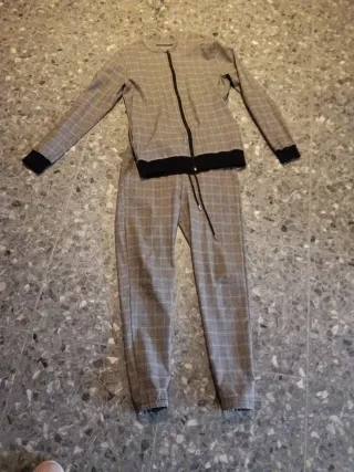 Conjunto de vestir cuadros gris y negro