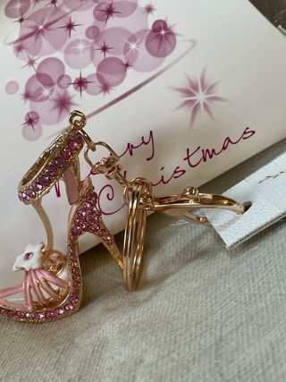 Llavero zapato tacón rosa y dorado Navidad Cumple