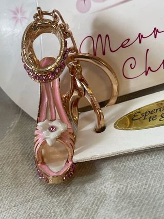 Llavero zapato tacón rosa y dorado Navidad Cumple