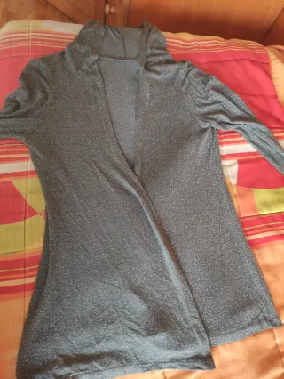 Chaqueta gris con chispas plateada con capucha