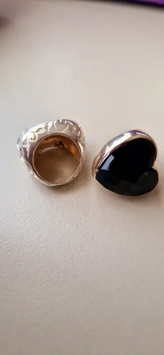Anillos Tous Corazón Negro y Plateado