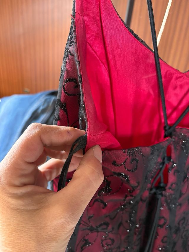 Vestido fiesta XS (34/6) rojo y negro