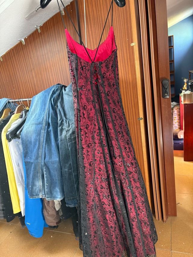 Vestido fiesta XS (34/6) rojo y negro