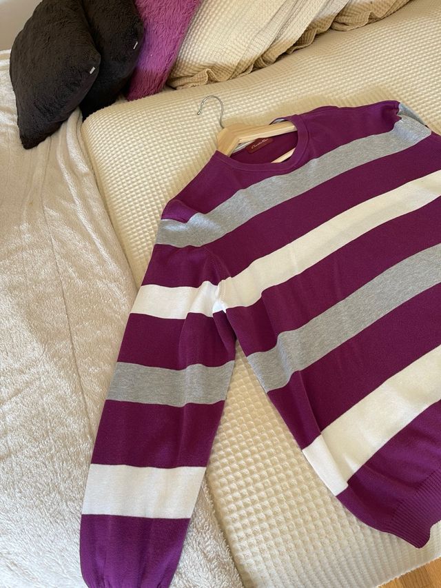 Jersey rayas hombre morado, gris y blanco