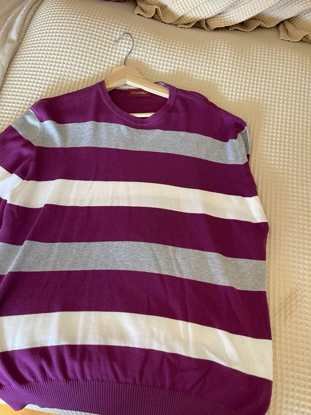 Jersey rayas hombre morado, gris y blanco