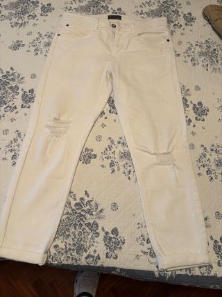 Pantalón Zara Pitillo Blanco Talla L