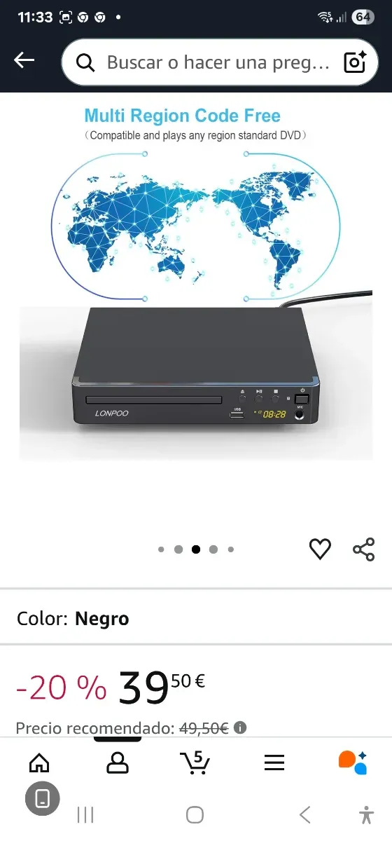 Reproductor DVD LONPOO LP-099 Negro