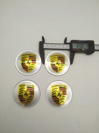 4 CHAPAS de centro de llantas PORSCHE 65MM plata