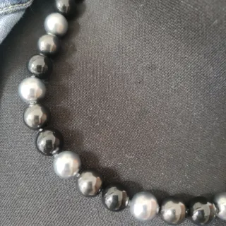 Collar Perlas de Mallorca Negro, gris y Plata.