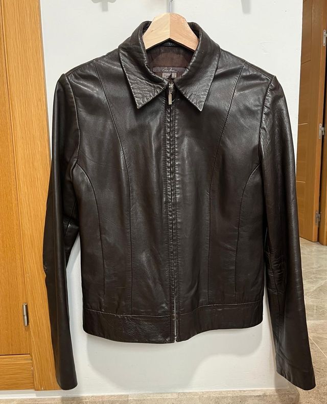 Chaqueta Cuero Zara Marrón Oscuro