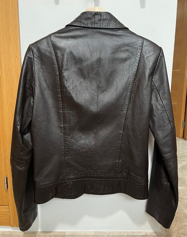 Chaqueta Cuero Zara Marrón Oscuro