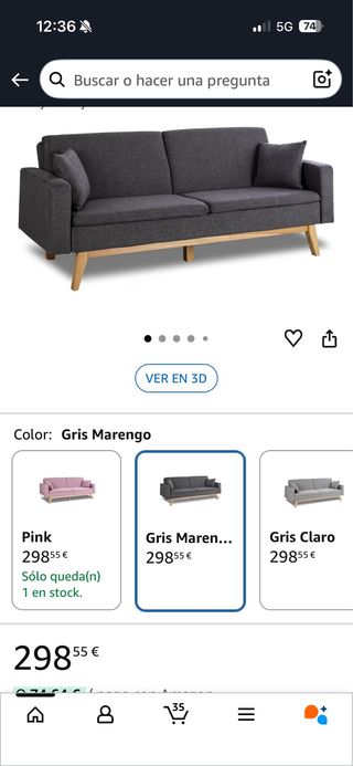 Sofá Cama Gris Tela