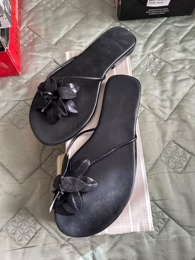Sandalias Zara Negras Flores Talla 40