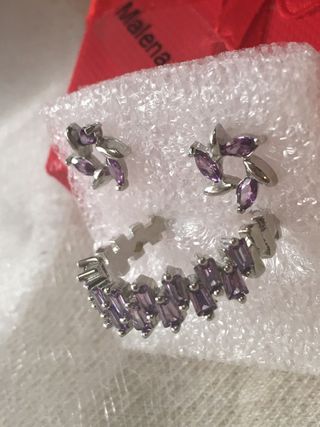 Pendientes y anillo piedras amatistas