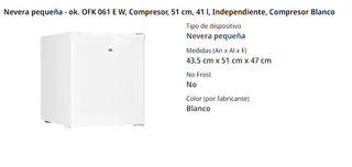 Nevera OK 41L 51cm Nueva