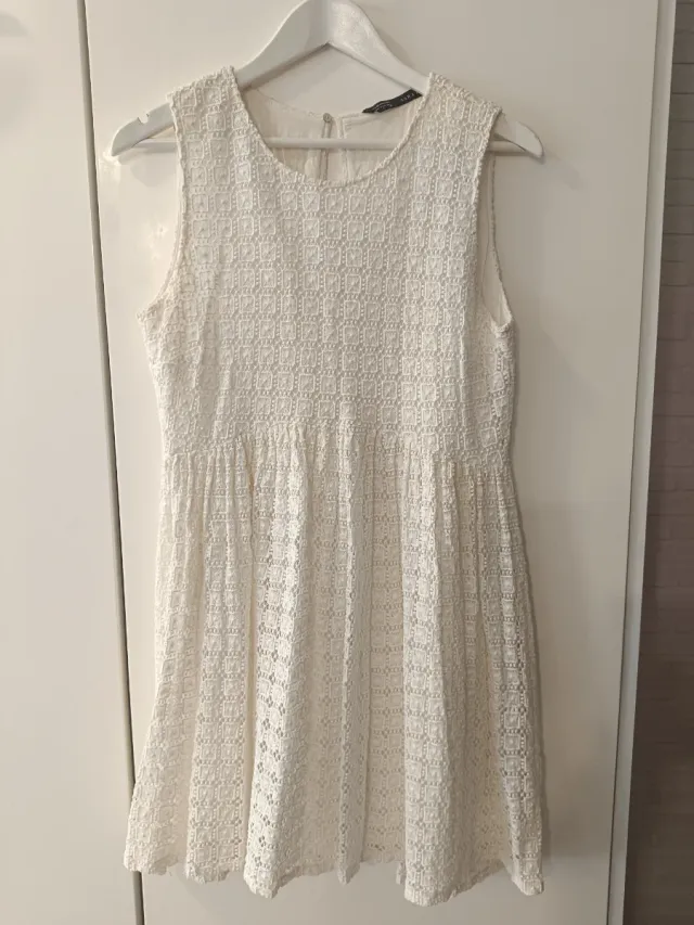 Vestido guipur blanco Zara Talla L