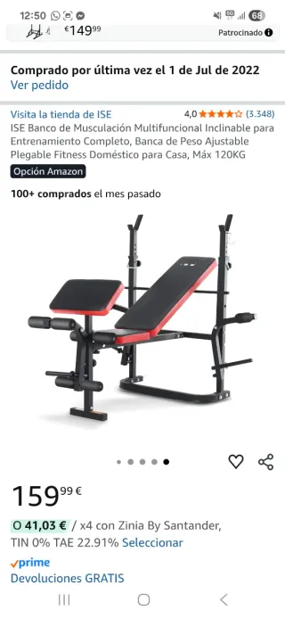 Banco musculación con barra y pesas