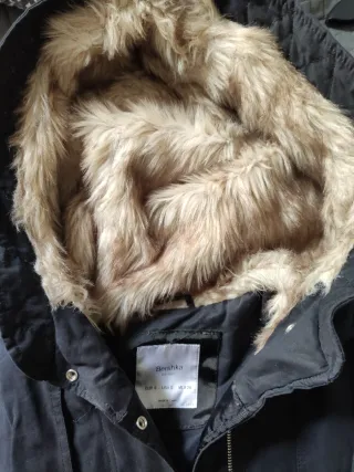 Chaquetón Pelo Bershka Negro Mujer
