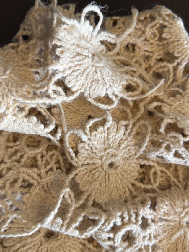 2 retales lana 100% beige/blanco 2m