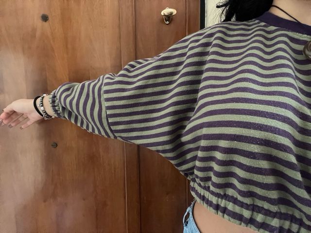 Felpa a righe verde e viola, taglia XS/S