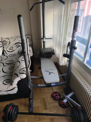 Pesas disco, barra Z, buen estado