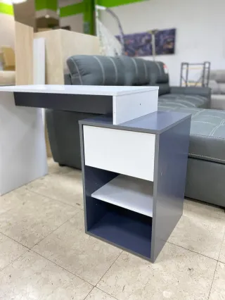 Escritorio moderno blanco y azul con cajón