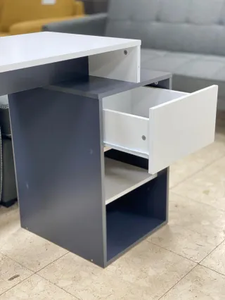 Escritorio moderno blanco y azul con cajón