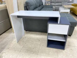 Escritorio moderno blanco y azul con cajón