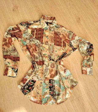 Camisa Zara Patchwork Estampada Mujer XS