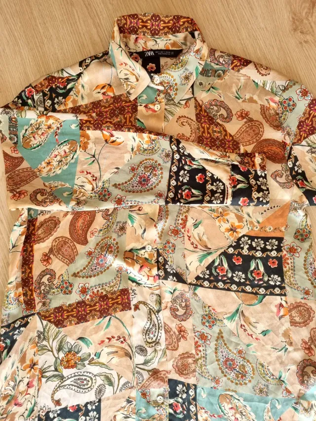 Camisa Zara Patchwork Estampada Mujer XS