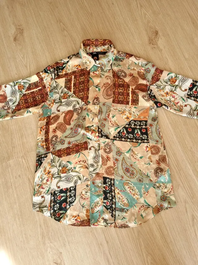 Camisa Zara Patchwork Estampada Mujer XS