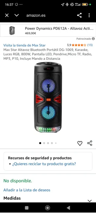 Altavoz Portátil Negro y Azul