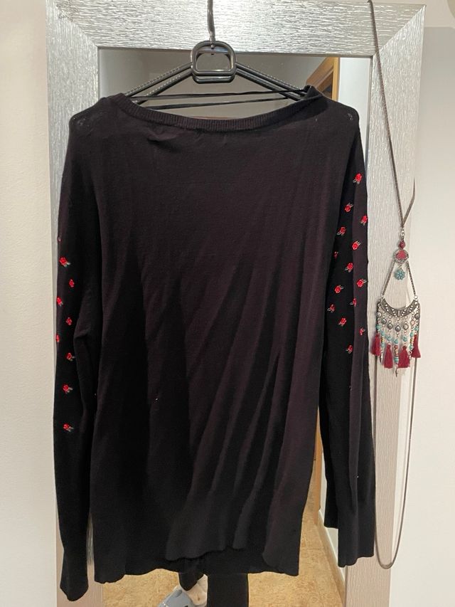 Cárdigan negra bordada rosas Blanco Talla L