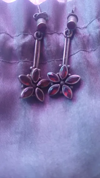 Pendientes Plata Flor Rubí
