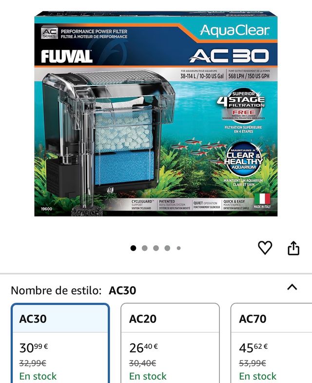 Fluval Filtro de Mochila para Acuario AquaClear AC30, 569 lph