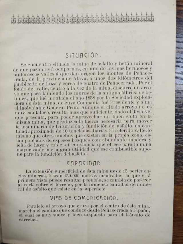 Memoria y Plano Mina Diana 1909 Peñacerrada Alava
