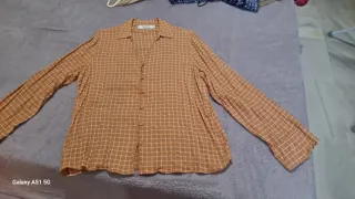 Camisa cuadros mostaza y blanco mujer