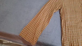 Camisa cuadros mostaza y blanco mujer