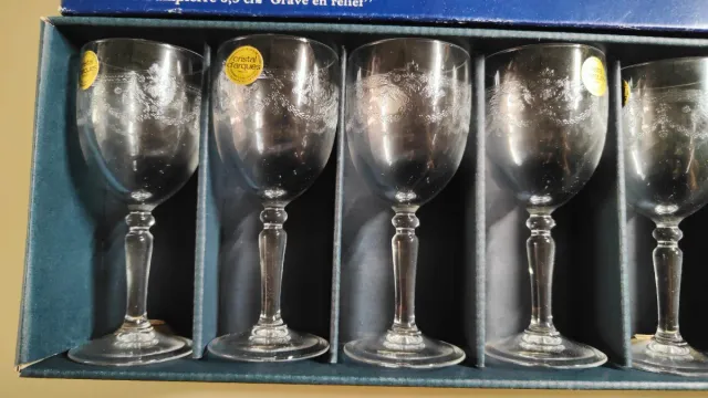 6 Copas Cristal d'Arques Gravé en relief
