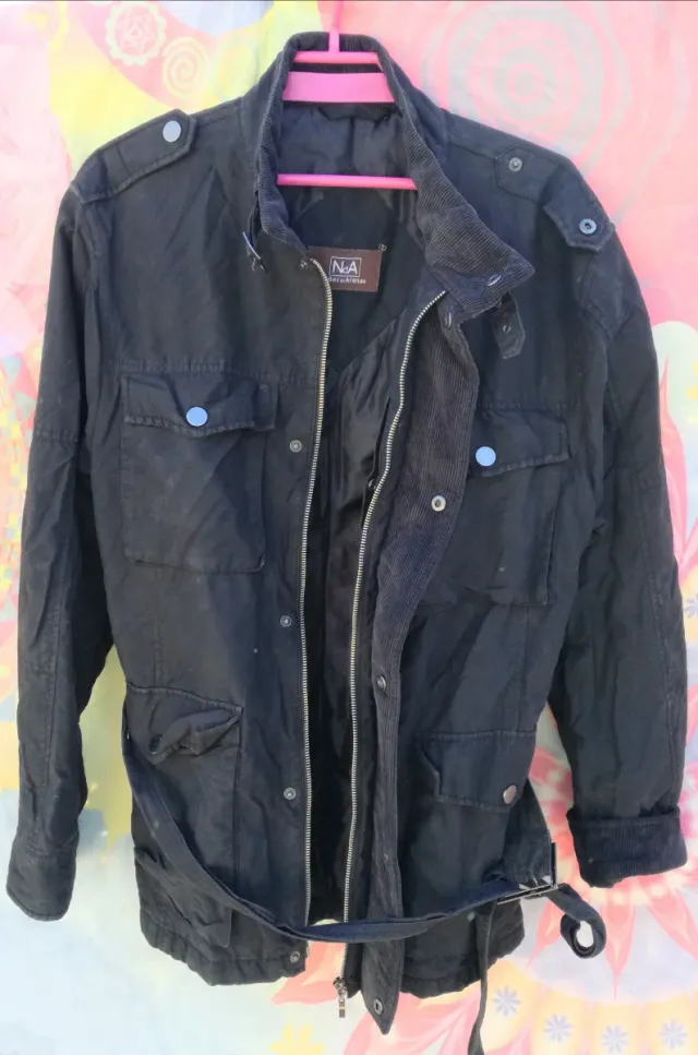 ABRIGO PLUMIFERO TELA TIPO VAQUERA Y PANA MARRÓN