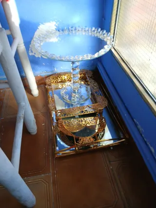 Bandejas decorativas doradas con espejo