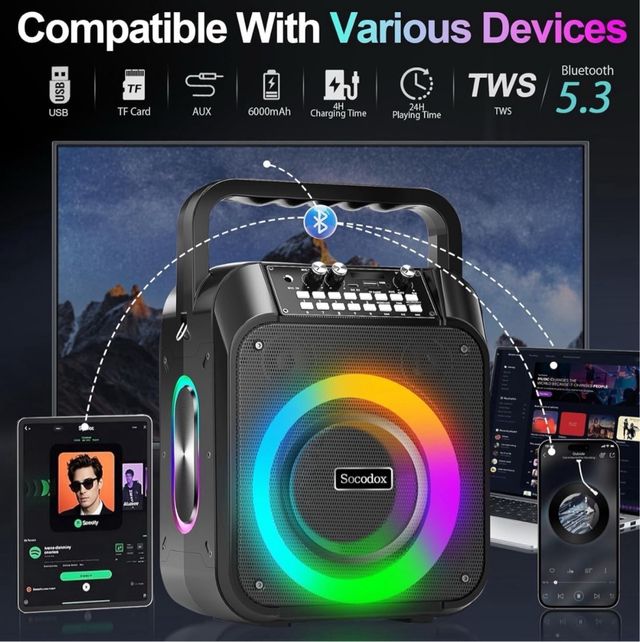 Máquina Karaoke Socodox Negra con Luces LED